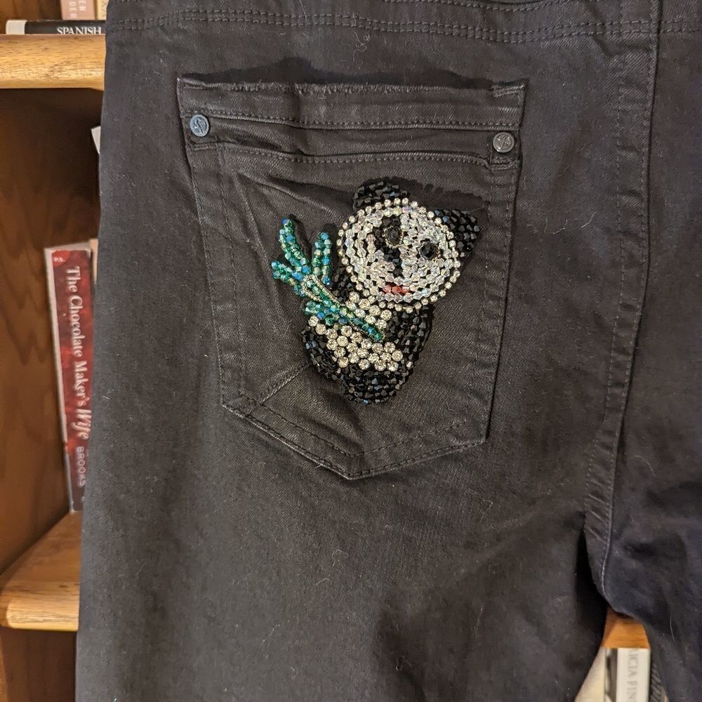 cote de Nuits black skinny jeans rhinestone panda embellishment 42w34l nwt - Picture 4 of 9